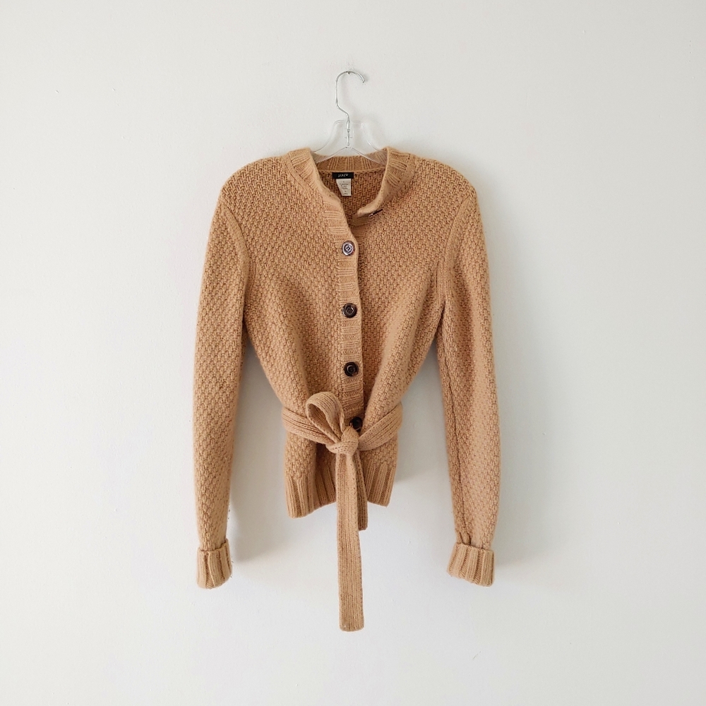 J. Crew Tan Cashmere Blend Belted Cardigan L